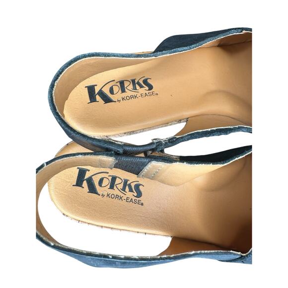 Korks by Kork-Ease Navy Stretch Slingback Open Toe Soft Leather Wedge Size 9 - Picture 5 of 9
